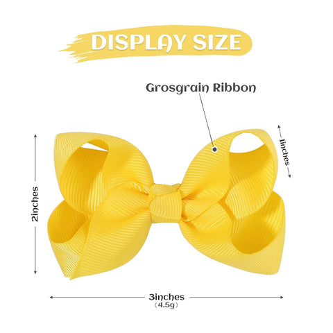 YHXX YLEN 2 PCS 3" Hair Bows for Girls, Yellow Grosgrain Ribbon Hair Clips
