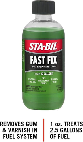 STA-BIL Fast Fix - Small Engine Treatment, Cleans Carburetors and Injectors, Fixes Rough Running Engines, Eliminates Water, Treats Up to 20 Gallons, 8oz (22304) , Green