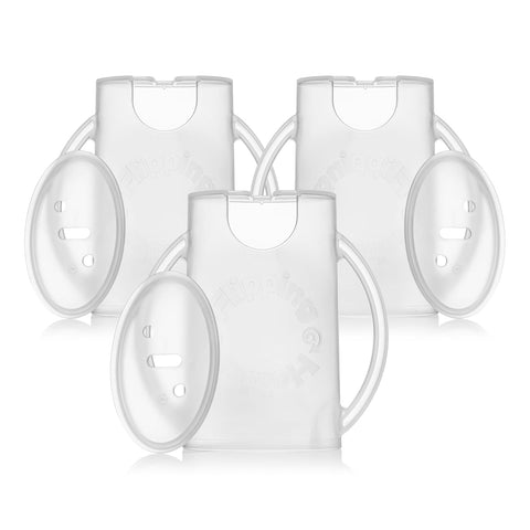 Flipping Holder Squeeze Proof Food Pouch Holder for Toddlers, Babies, Kids, Mess Free No Squeeze Juice Box Drink Holder with Easy Grip Handles and Lid - Made in USA (White 3 Pack)