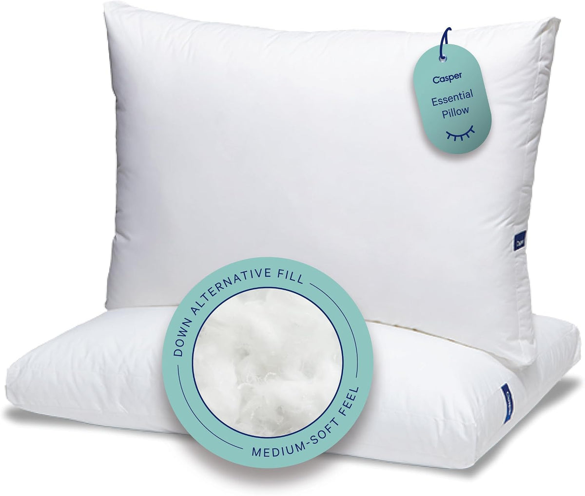 Casper Sleep Essential Pillow 2-Pack – Standard Down-Alternative Bed Pillow