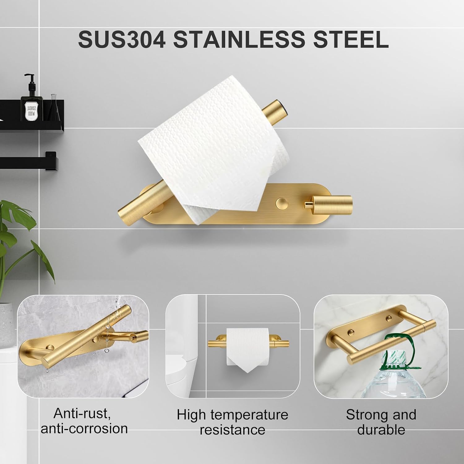 SetSail Toilet Paper Holder Adhesive or Screw-in Gold