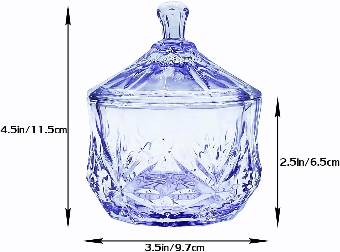 8oz Glass Candy Dish with Lid,Small Crystal Halloween Candy Jar,Cotton Round Holder,Office,Bathroom,Dining Room Organizer(Purple)