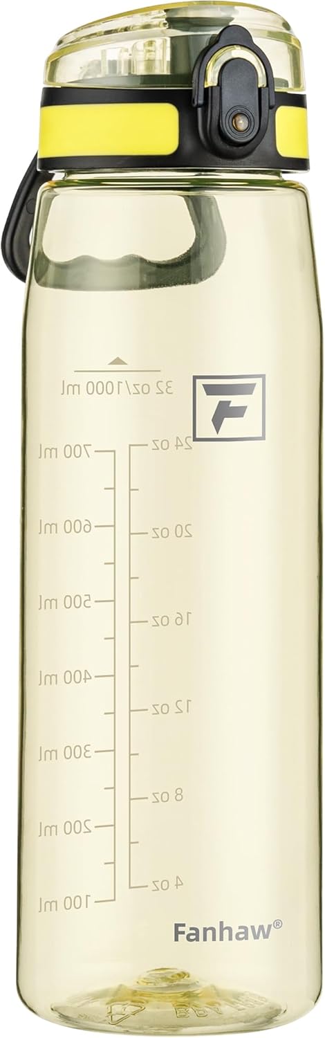 Fanhaw 32 oz Clear Plastic Water Bottle, BPA Free Leakproof Tritan Sports Water Bottle with Chug Lid, Wide Mouth Reusable Bottle for Gym, Travel, School & Office (Imperial Yellow)