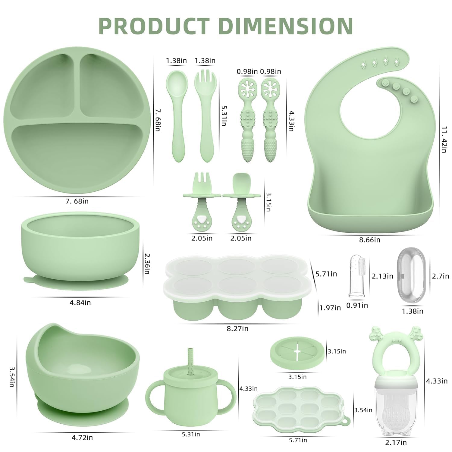 16PCS Silicone Baby Feeding Set, All-in-One for Starting Solids
