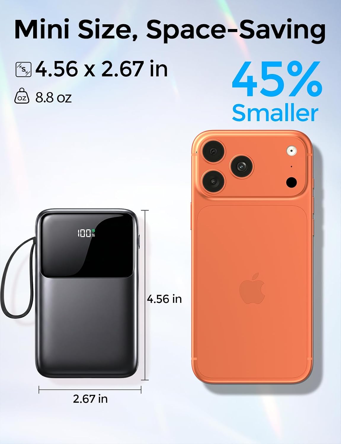 15000mAh Portable Charger Power Bank, Smaller Built-in 4 Cables White