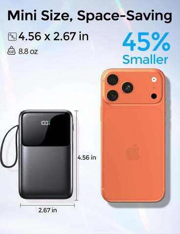 15000mAh Portable Charger Power Bank, Smaller Built-in 4 Cables White