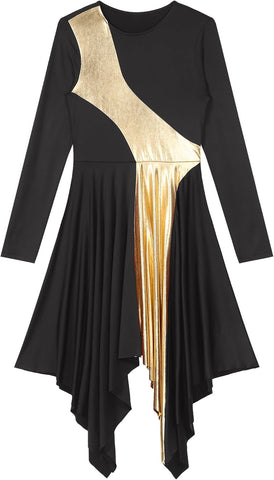 Freebily Liturgical Dancewear for Women Long Sleeve Contemporary Dance Costumes Asymmetrical Praise Dance Dresses