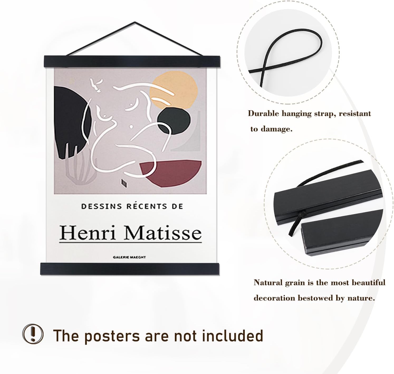 Artmag Magnetic Poster Hanger Frame, 27x40 27x41 27x32 Light Wood Wooden Magnet Canvas Artwork Print Poster Hangers Frames Hanging Kit (Black, 27")