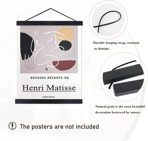 Artmag Magnetic Poster Hanger Frame, 27x40 27x41 27x32 Light Wood Wooden Magnet Canvas Artwork Print Poster Hangers Frames Hanging Kit (Black, 27")