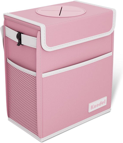 K KNODEL Car Trash Can with Lid, Car Garbage, Bin and Bag (Pink, Large)