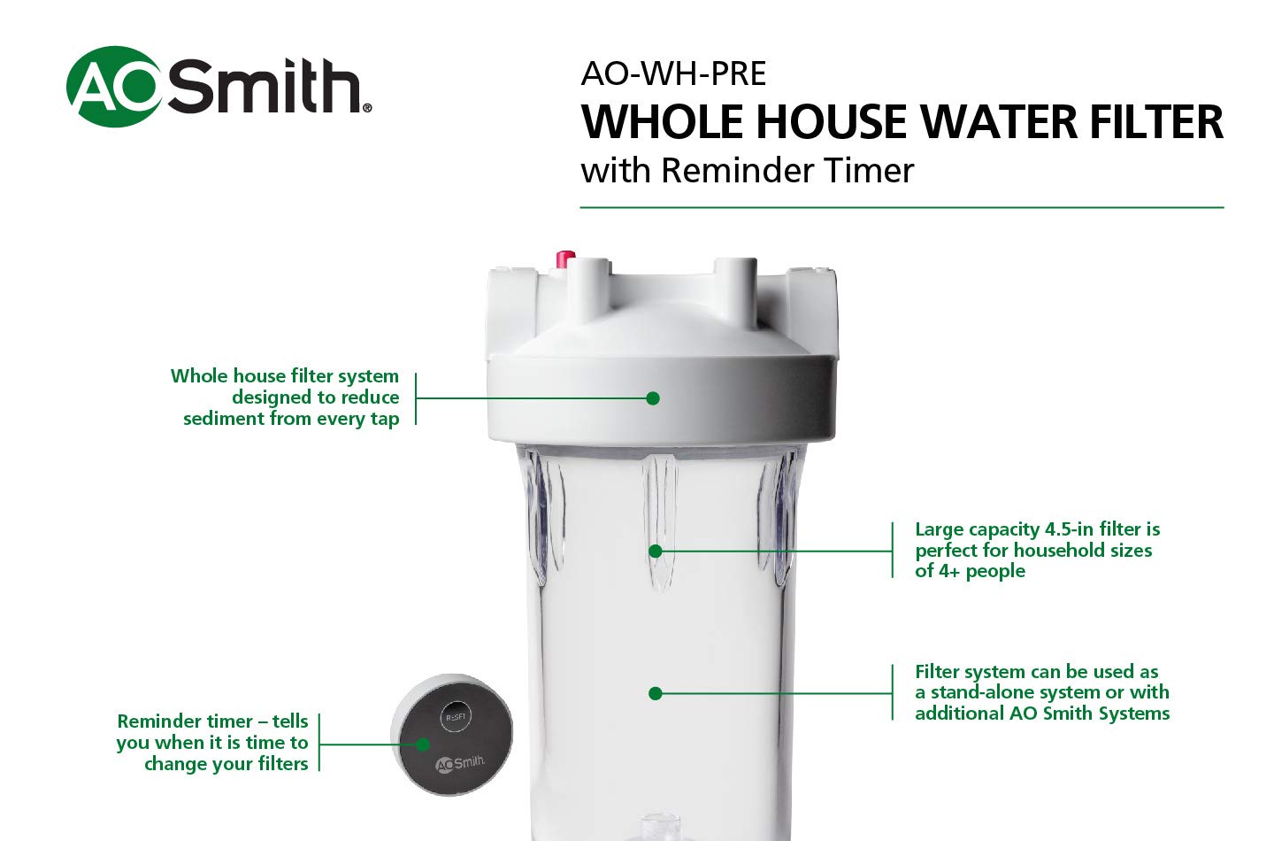 A. O. Smith Whole House Sediment Filter | Built-in Timer | AO-WH-PREL