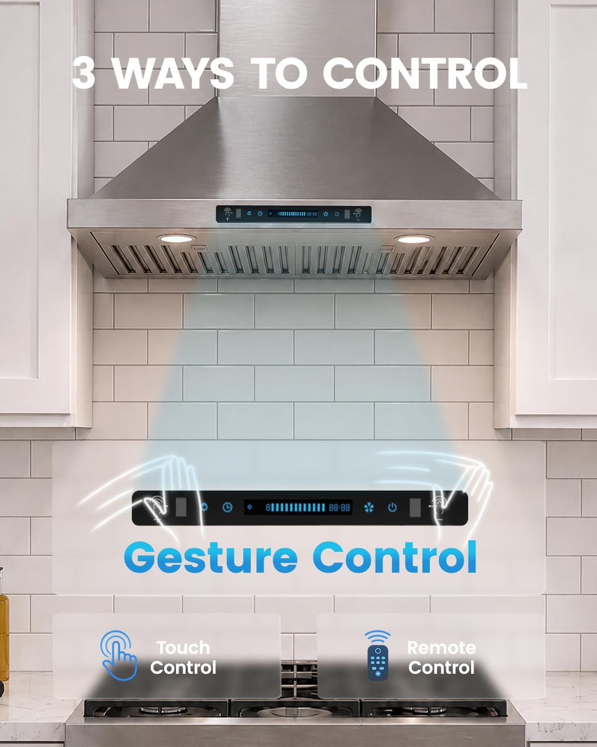 JOCO 36 Inch Wall Mount Range Hood, 900 CFM, Gesture Touch Remote