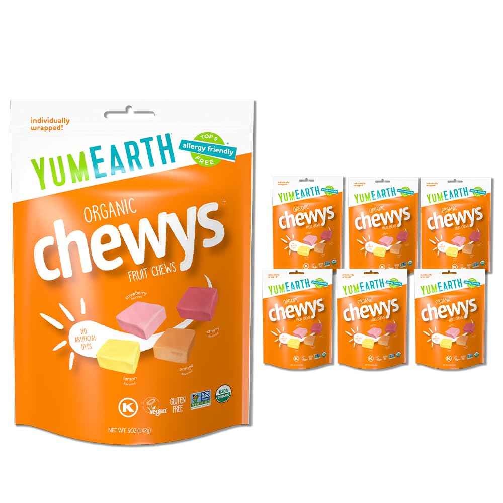 YumEarth Organic Fruit Chews - Fruit Flavored Candy Chews, No Dye, Allergy Friendly, Gluten Free, Non-GMO, Vegan Candy with No Artificial Dyes, 5 ounce (Pack of 6)