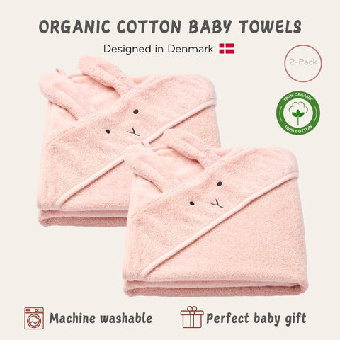 Hooded Baby Bath Towels, 100% Organic Cotton, 32"x32" 2-Pack