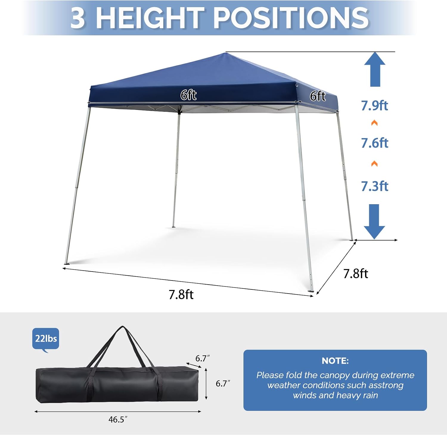 VINGLI 8x8 ft Pop Up Canopy Tent, Outdoor Foldable Portable Canopy for Camping, Patio, Easy Up Gazebo with Carry Bag Slant Legs