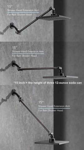 15 Inch Extra Long Adjustable Shower Head Extension Arm With Locking Set Screw, Singing Rain 304 Stainless Steel Angle Height Adjustable, G1/2 Universal Connector Compatible (Oil Rubber Bronze)