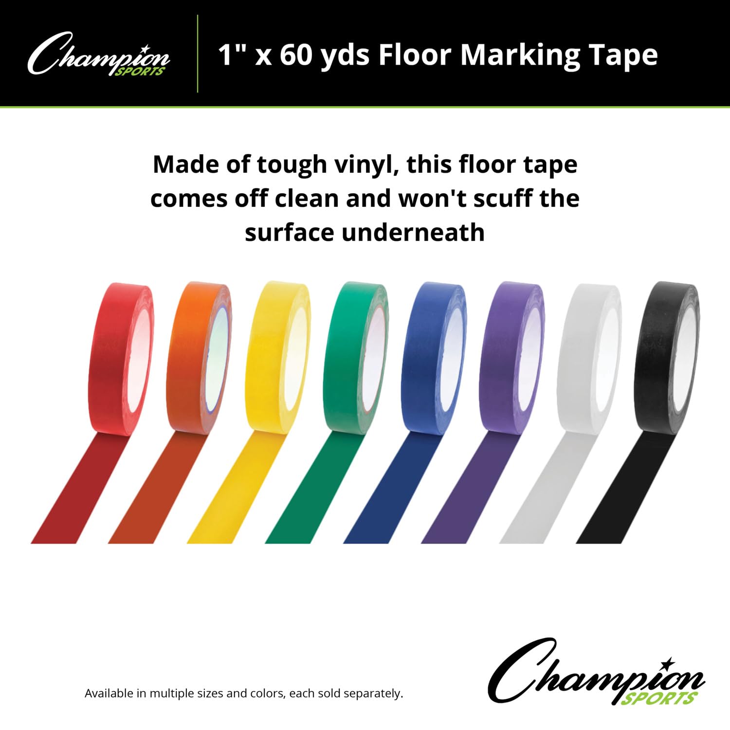 Champion Sports Vinyl Floor Tape, Yellow, 1 Count