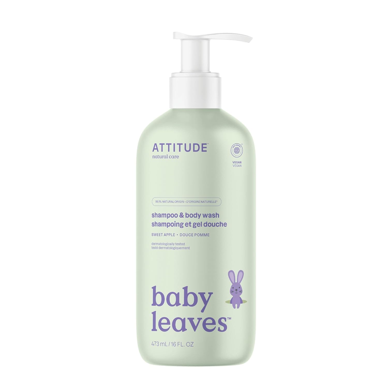 ATTITUDE Baby Shampoo, Body Wash & Soap 2-in-1, Sweet Apple, 16 Fl Oz