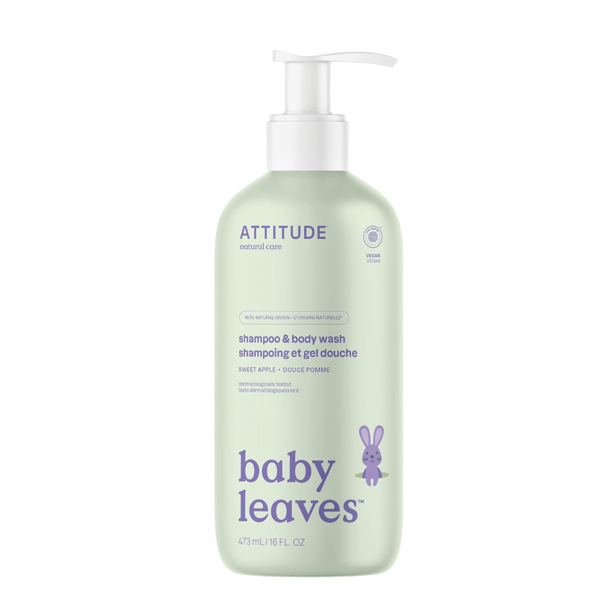 ATTITUDE Baby Shampoo, Body Wash & Soap 2-in-1, Sweet Apple, 16 Fl Oz