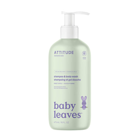 ATTITUDE Baby Shampoo, Body Wash & Soap 2-in-1, Sweet Apple, 16 Fl Oz
