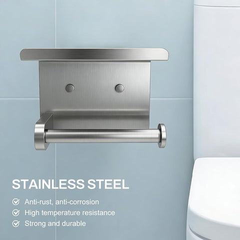 SetSail Toilet Paper Holder with Shelf Adhesive or Screw-in Brushed Nickel