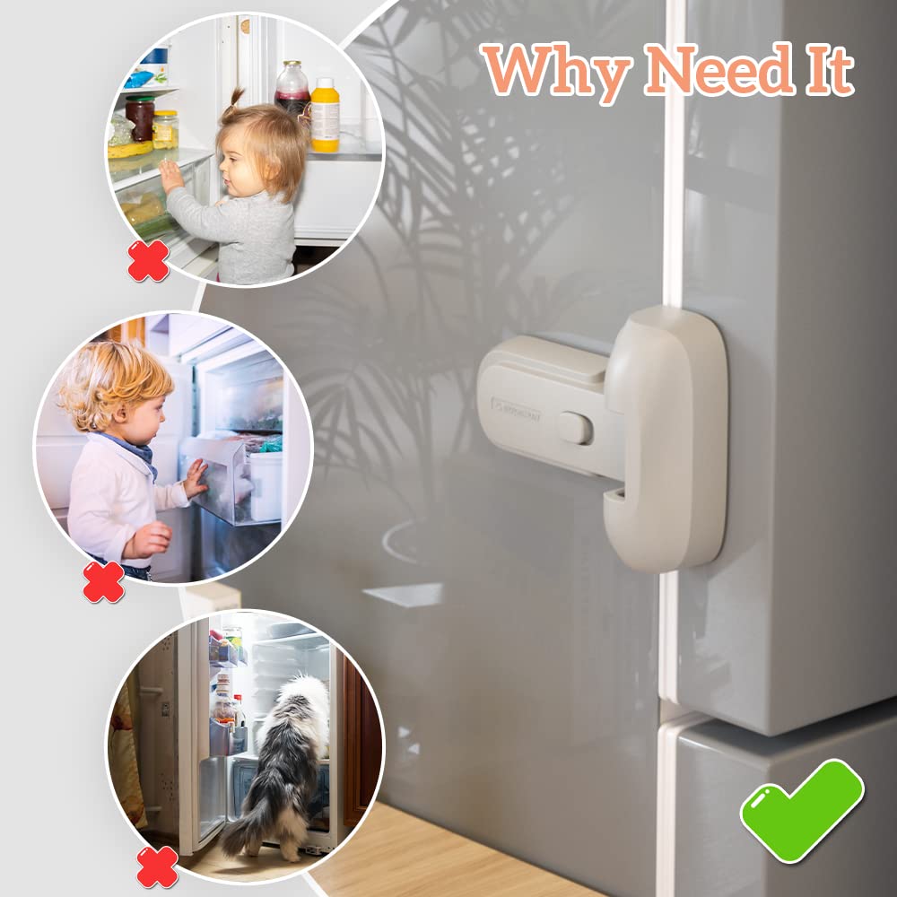 Mom's Choice Gold Awards Winner - EUDEMON 1 Pack Updated Child Proof Refrigerator/Fridge/Freezer Door Lock Apply to Max 1"(25mm) Sealing Strip for Toddlers and Kids, no Tools Need or Drill (Grey)