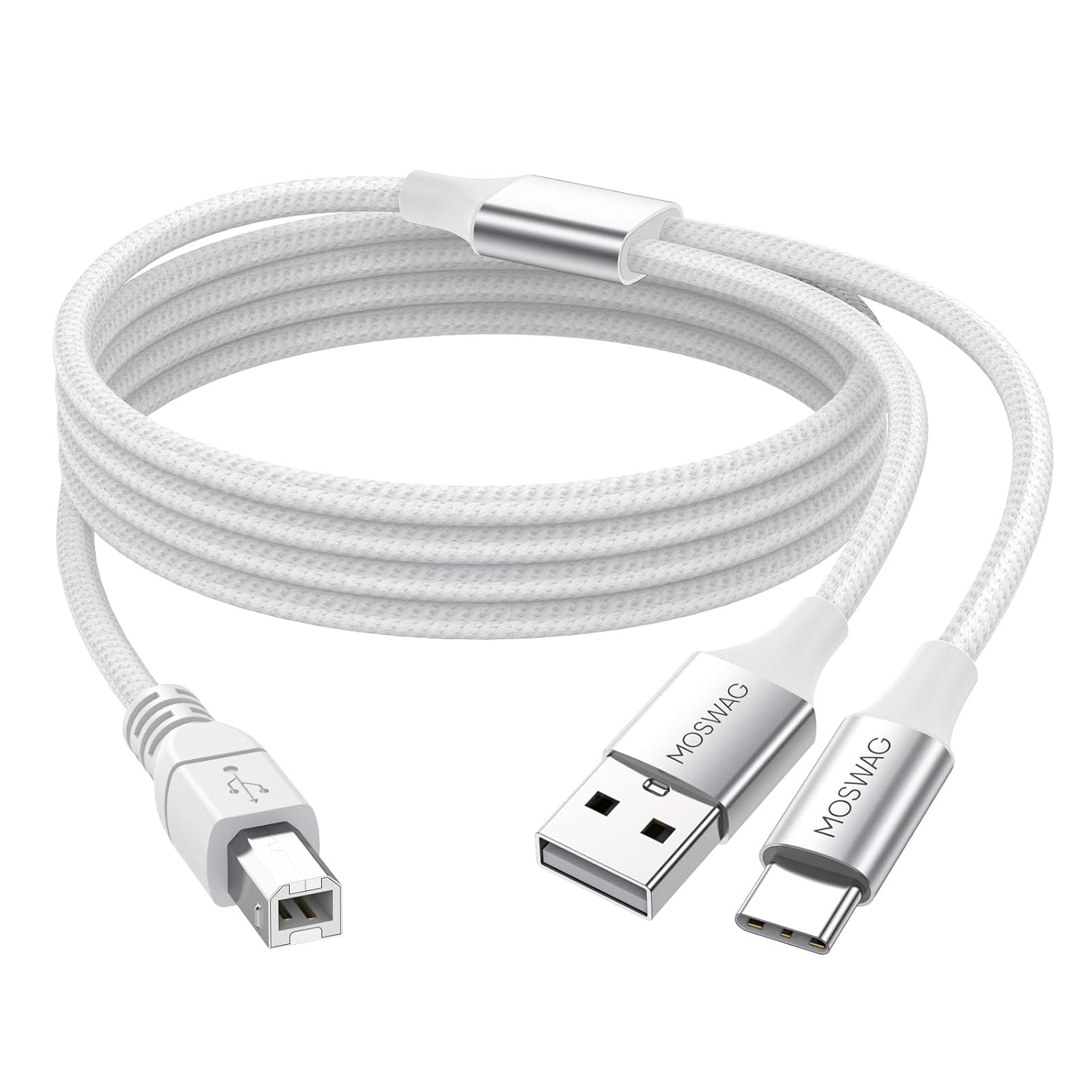 MOSWAG 2in1 USB C to B Printer Cable 6.6FT/2M with USB A to B Cable
