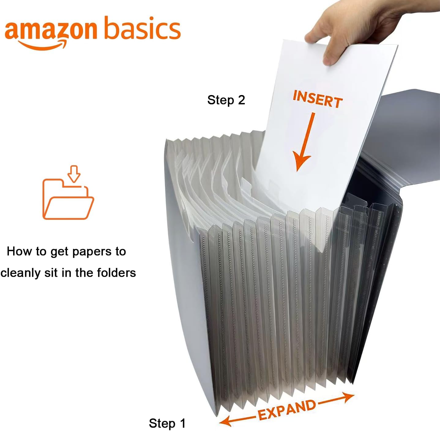 Amazon Basics Expanding Organizer File Folder, Letter Size - Black, 12-Pack