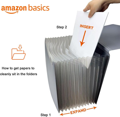 Amazon Basics Expanding Organizer File Folder, Letter Size - Black, 12-Pack
