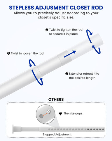 Supforce Closet Rod Heavy Duty, Stepless Adjuatable Closet Pole, 17-159in