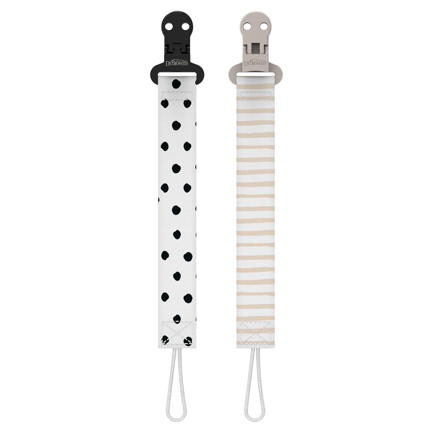 Dr. Brown's Fabric Pacifier Clips, Dots/Stripes, 0-18 Months, 2-Pack