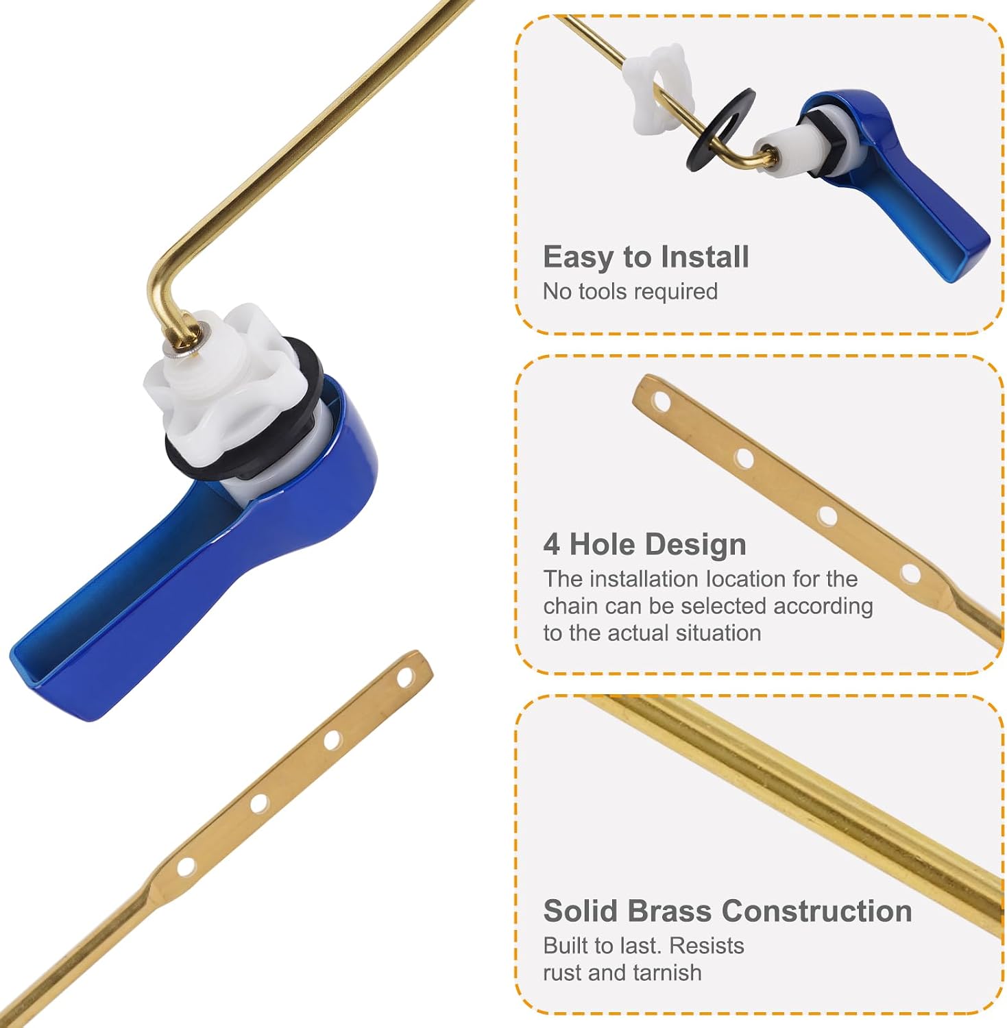 Hibbent Universal Metal Front Mount Toilet Handle Replacement Kit, Blue