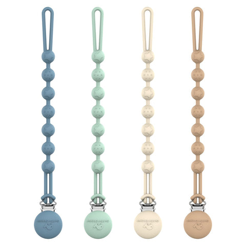 Cuddle Campus Silicone Pacifier Clip Holder with One Piece Design,Soft Flexible Binky Clips with Texture for Baby Boy and Girl Pack of 4 (6m+)