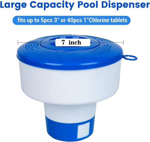 Pool Chlorine Floater for Pools Fits 3" Tablets,7" Diameter Chlorine Tablet Floater with Adjustable Flow Vents Balanced Chemical Dispenser for hot tub/Spa（Collapsible）