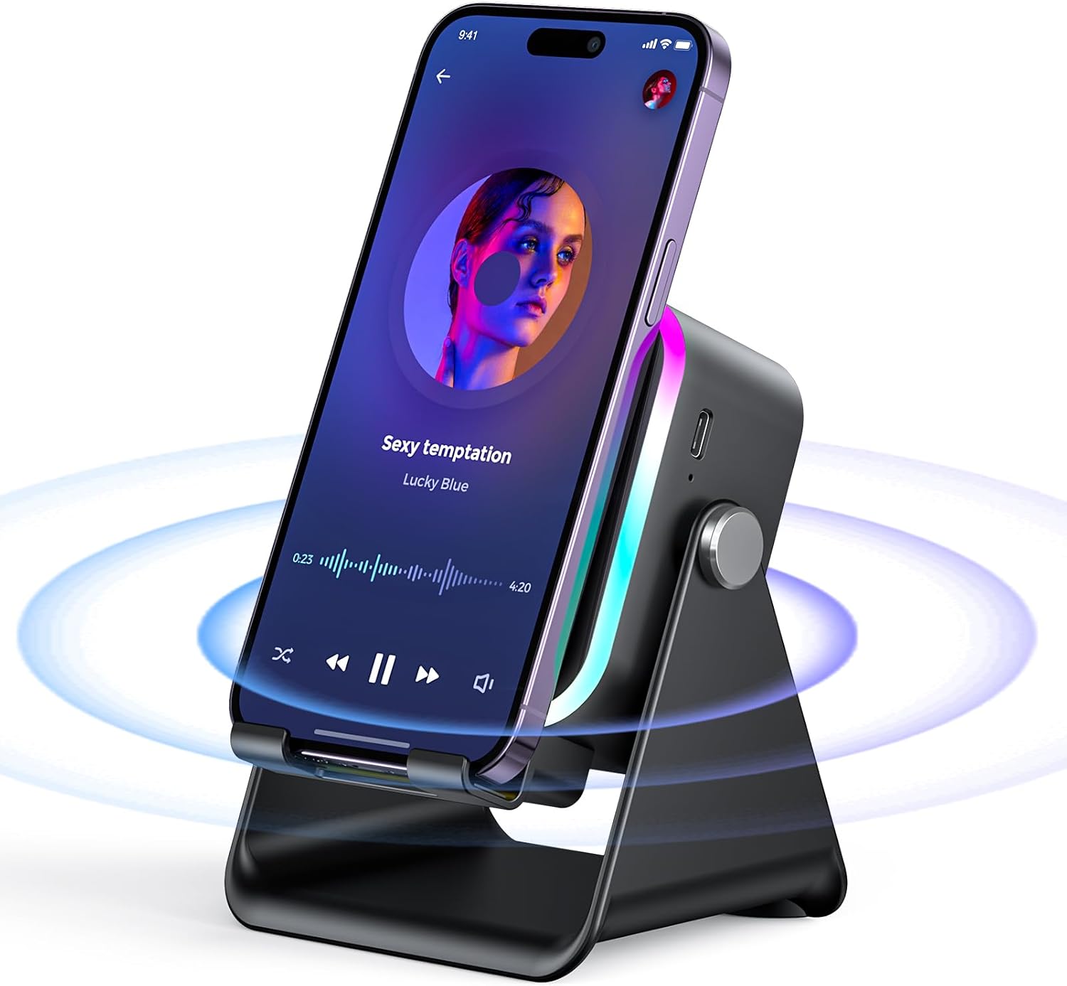 Induction Speaker with Phone Stand 5 in 1 Wireless Bluetooth Audio Black