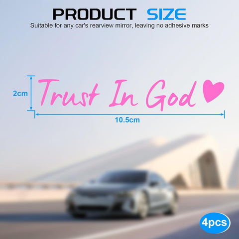 JUSTTOP 4PCS Car Decals,Decorative Rearview Mirror Sticker,Trust in God Car Stickers,Auto Stickers and Decals,Cute Car Decor for Women,Car Accessories,Fits Most Vehicles,Direct-Stick(Pink)