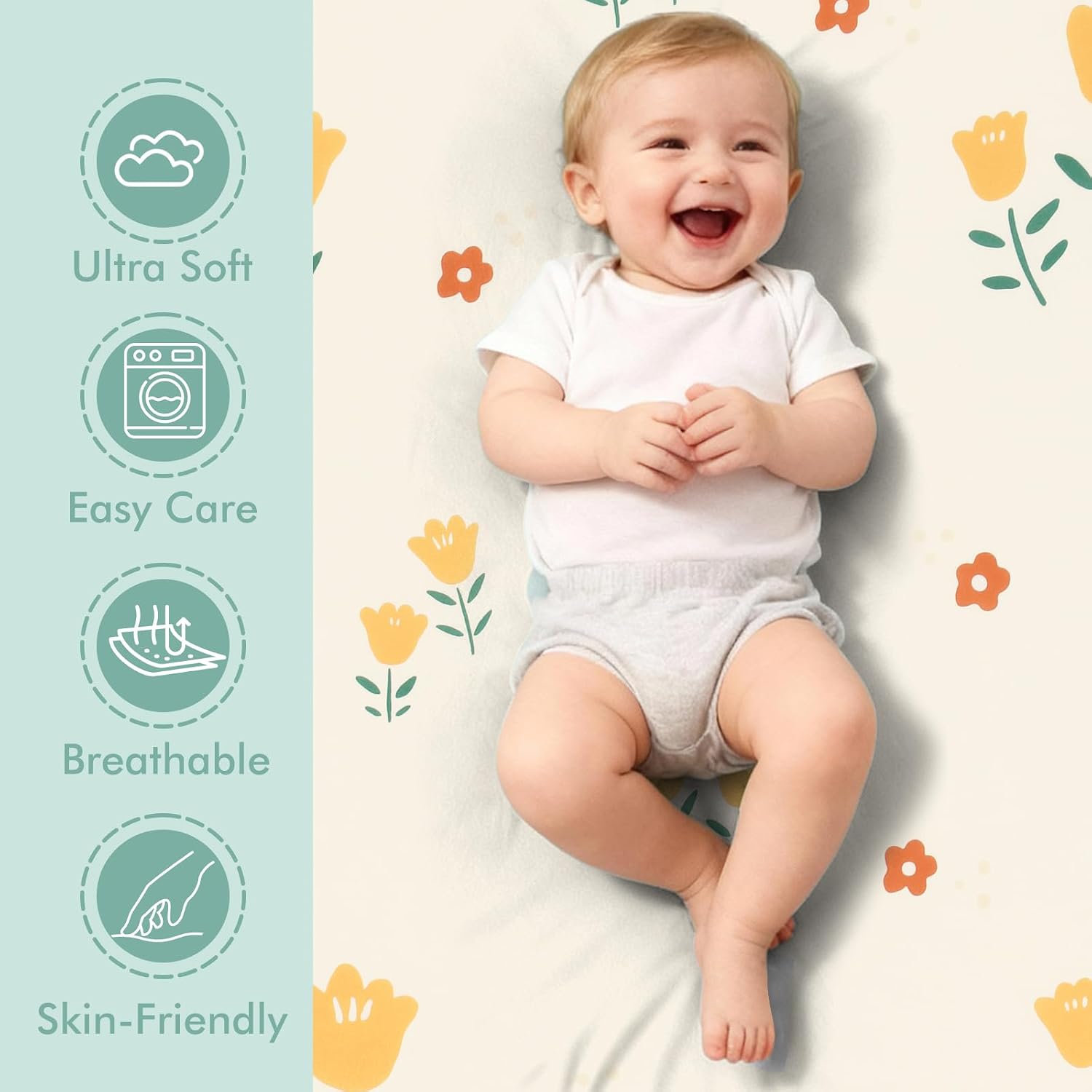 3 Pack Stretchy Bassinet Sheets 20" x 33" Compatible with Baby Delight, Angelbliss, Maxi-COSI & Most Regular Size Bedside Sleeper- Soft Breathable Fitted Bassinet Sheets for Baby - Yellow & Flower
