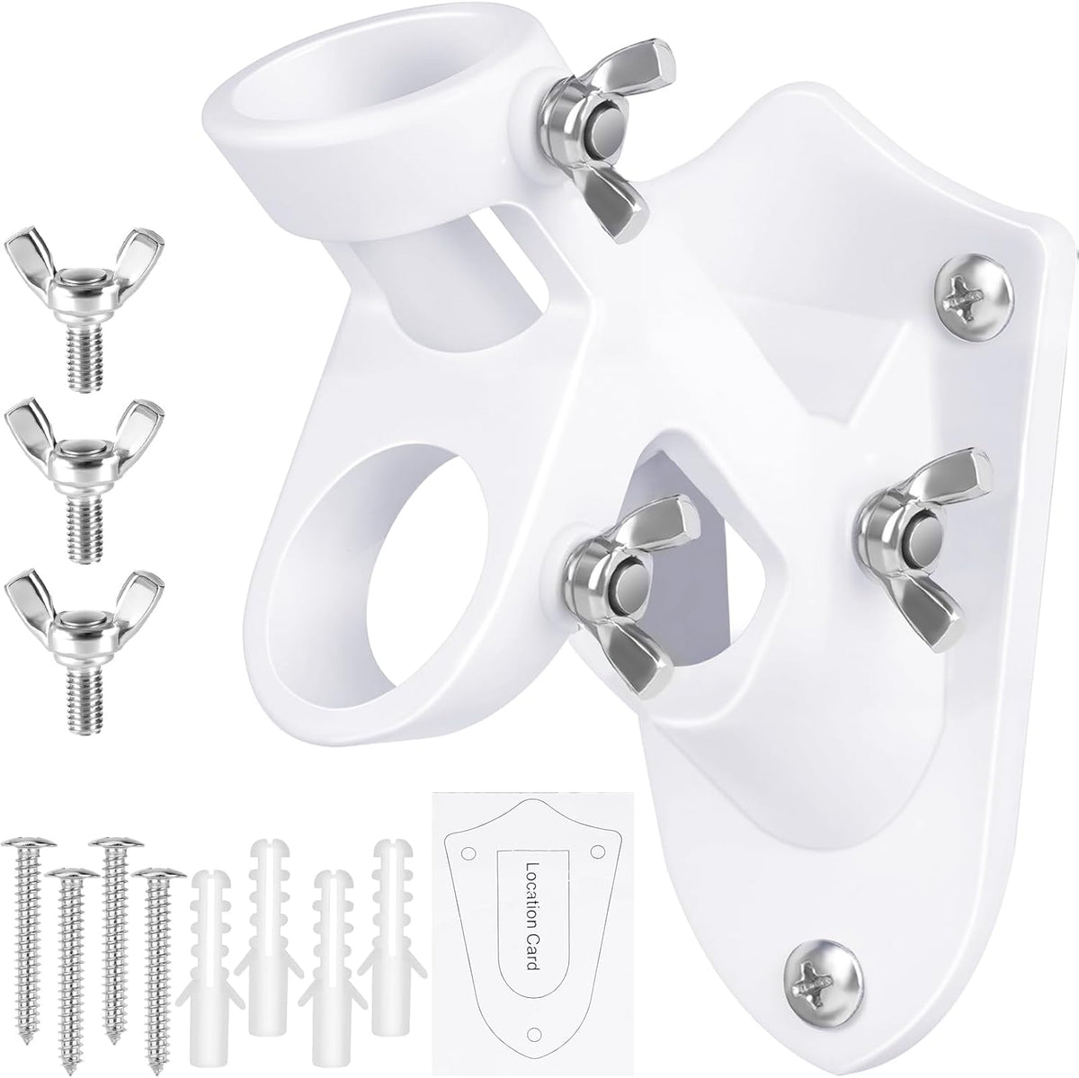 Flag Pole Holder, Outside House Flag Pole Bracket, Heavy Duty Metal Flag Mount, Aluminum Alloy Mounting Brackets, Outdoor Flag Holder- Strong Rust Free, Dual Position 1 inch White