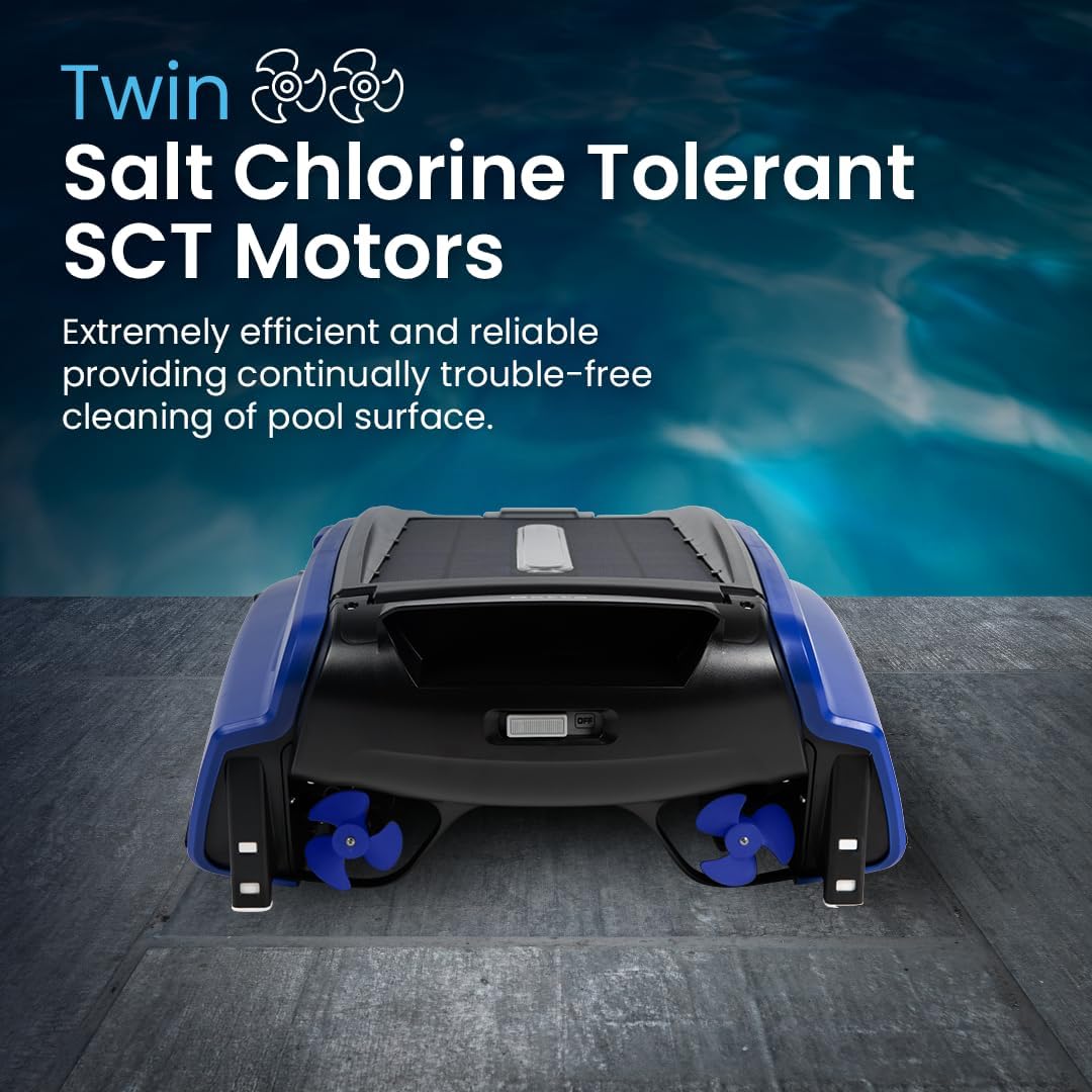Betta SE Solar Powered Automatic Robotic Pool Surface Skimmer Cleaner with 24/7 Continuous Cleaning Battery Power and Re-Engineered Twin Salt Chlorine Tolerant Motors (Blue)
