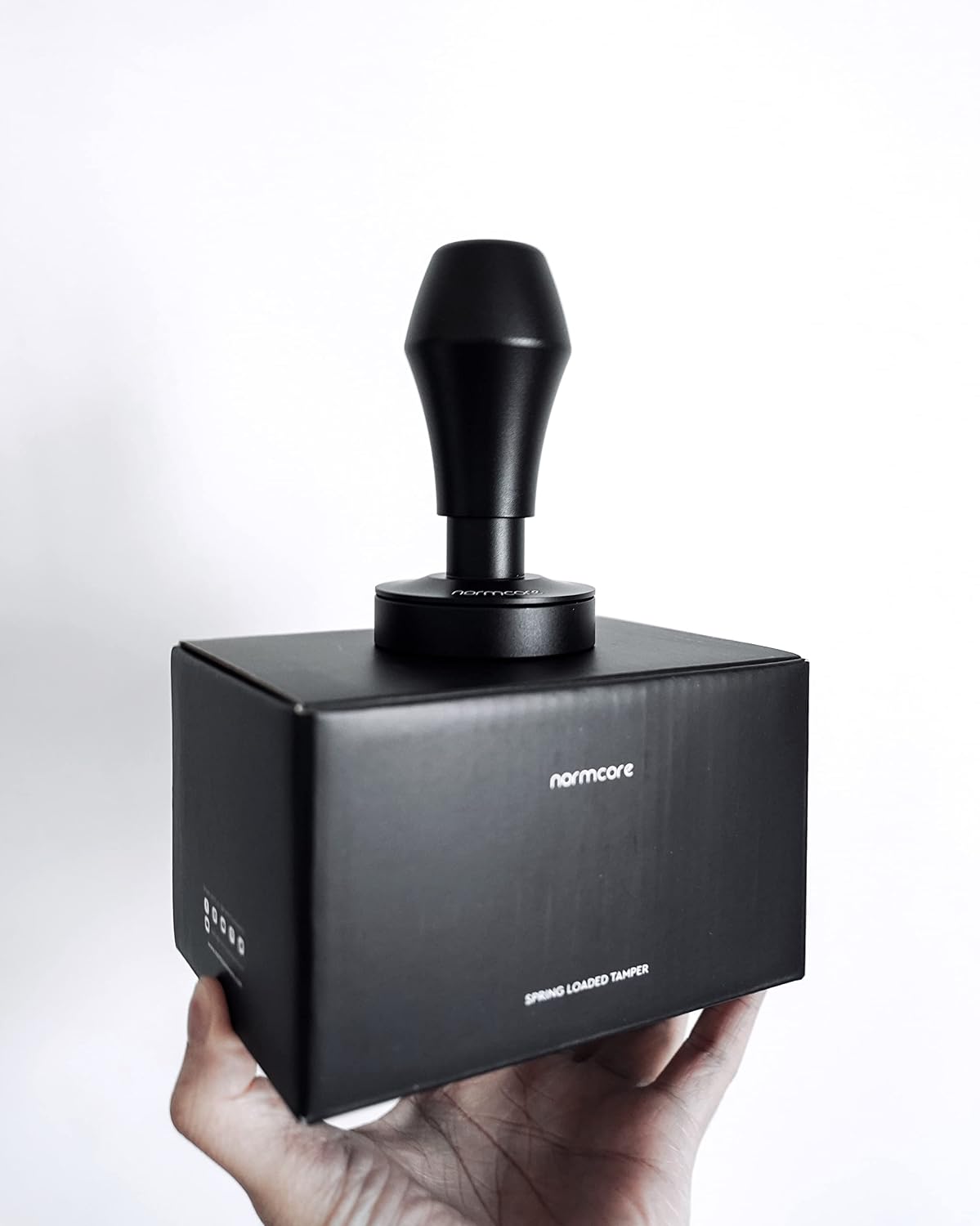 Normcore V4 Coffee Tamper 53.3mm - Spring-Loaded Tamper - Barista Espresso Tamper with 15lb / 25lb / 30lbs Replacement Springs - Anodized Aluminum Handle and Stand - Flat Base, Black