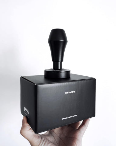 Normcore V4 Coffee Tamper 53.3mm - Spring-Loaded Tamper - Barista Espresso Tamper with 15lb / 25lb / 30lbs Replacement Springs - Anodized Aluminum Handle and Stand - Flat Base, Black