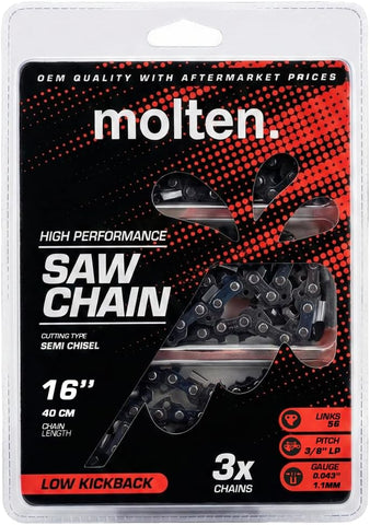 3 Pack Milwaukee 16 Inch Chainsaw Chain for M18 2727-20, EGO DeWalt DCCS670
