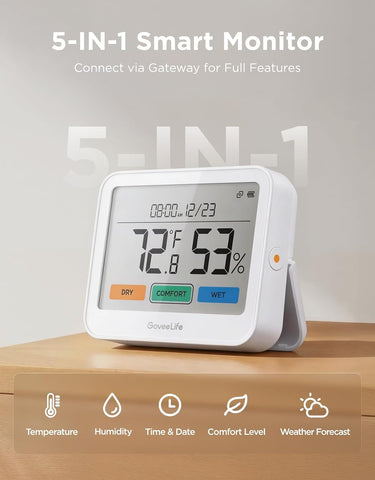 GoveeLife Bluetooth Thermometer Hygrometer, 1-Pack (Gateway not Included)