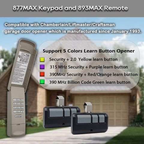 Universal Garage Door Opener Keypads & Remotes for Liftmaster Chamberlain Craftsman Openers Produced Since 1993, Replaces 877/878MAX 893MAX 893LM 373LM 971LM 877LM G940EV-P2 CMXZDCG440