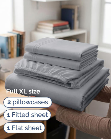 Full XL Sheets - 4 Piece Full XL Sheet Set - Cool & Breathable - Steel Blue