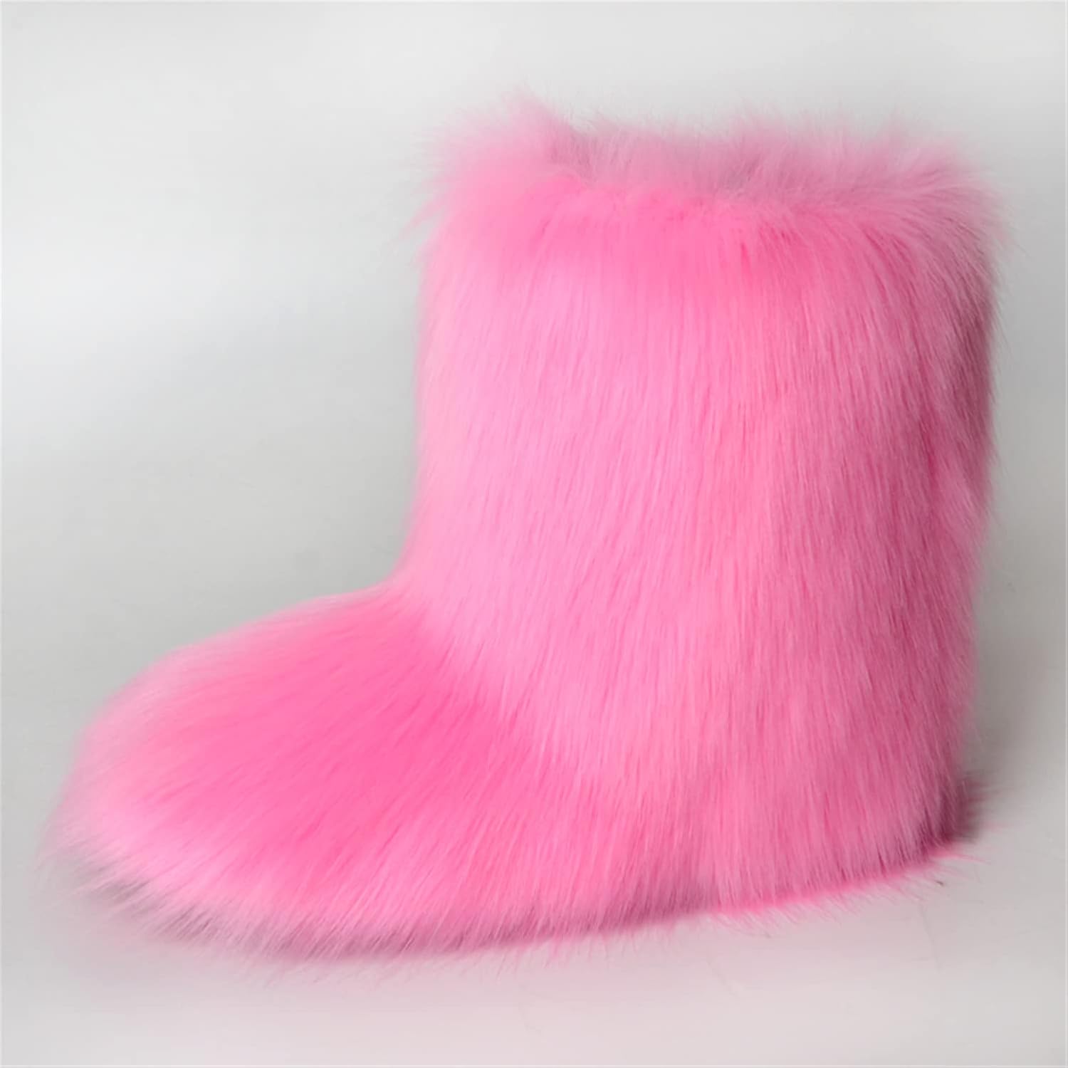 YESBOR Women's Faux Fur Boots Fluffy Mid-Calf Fuzzy Winter Snow Boots Outdoor Flat Shoes