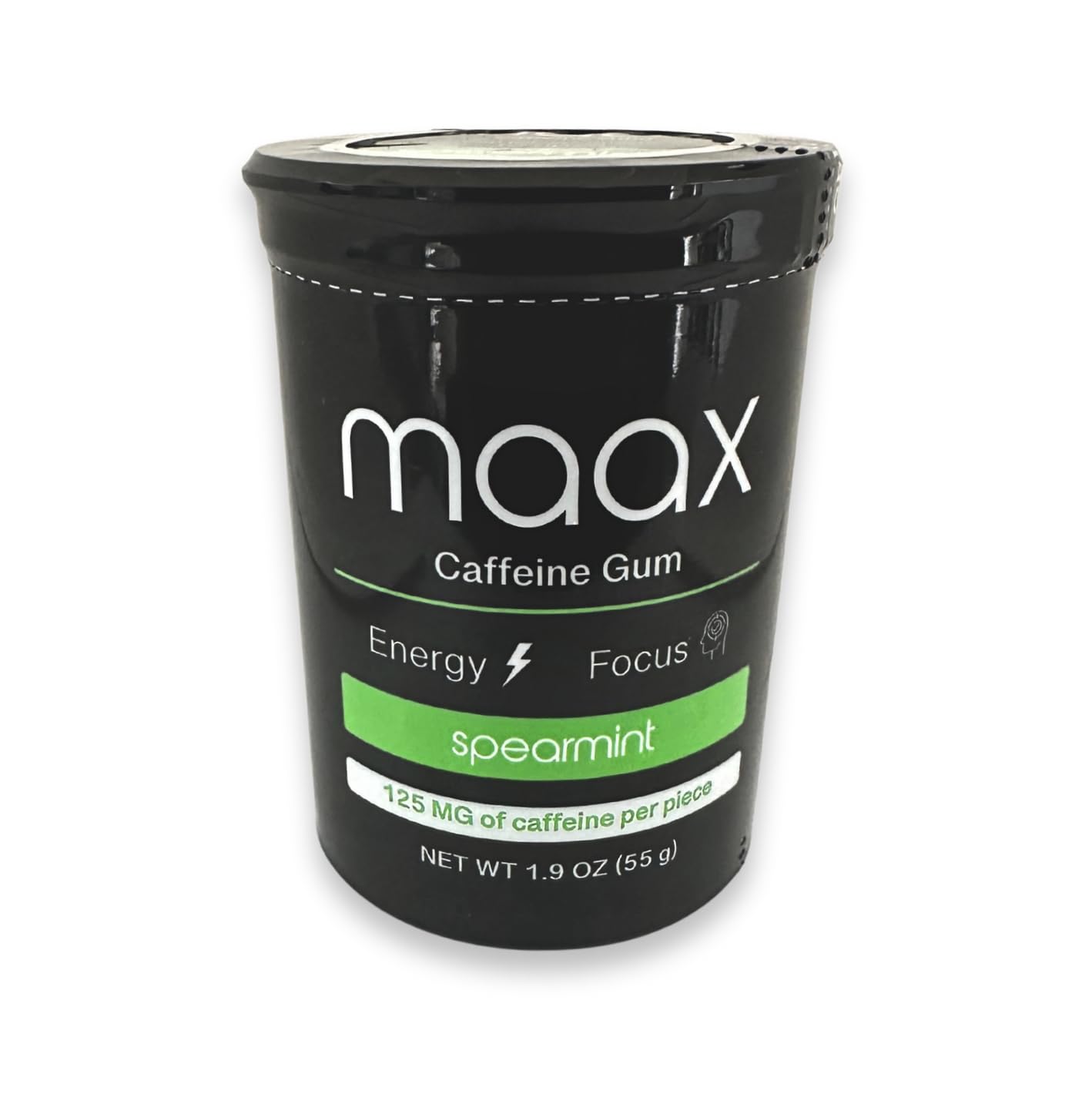 Maax Caffeine Energy Gum | 125mg of caffeine per piece | Spearmint | 25 pieces per container (Pack of 3)
