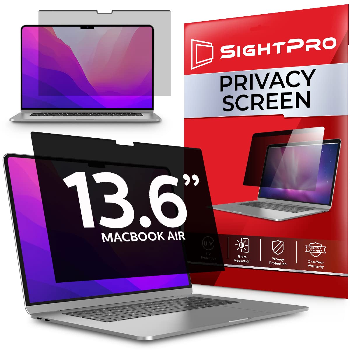 SightPro Magnetic Privacy Screen for MacBook Air 13.6 Inch (2022-2024, M2, M3) - Removable Laptop Privacy Filter Shield and Anti-Glare Protector