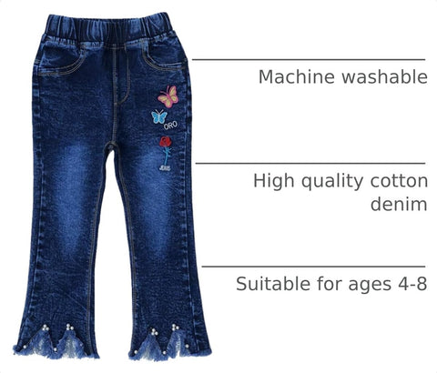 Peacolate 4-9T Infant Little Kids Girls Embroidery Jeans Denim Pants
