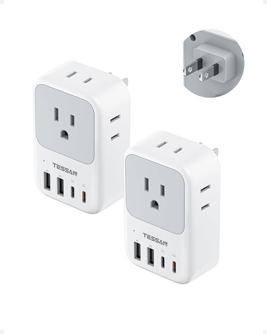 TESSAN US to Japan Plug Adapter 2 Pack, 2 Prong to 3 Prong Outlet Adapter